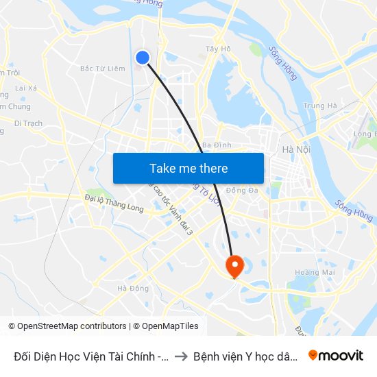 Đối Diện Học Viện Tài Chính - Đường Đức Thắng to Bệnh viện Y học dân tộc Quân đội map