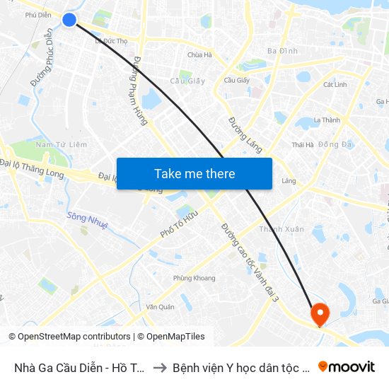 Nhà Ga Cầu Diễn - Hồ Tùng Mậu to Bệnh viện Y học dân tộc Quân đội map