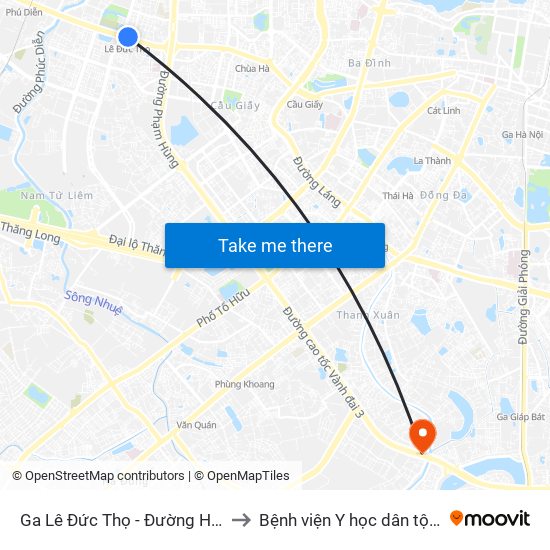Ga Lê Đức Thọ - Đường Hồ Tùng Mậu to Bệnh viện Y học dân tộc Quân đội map