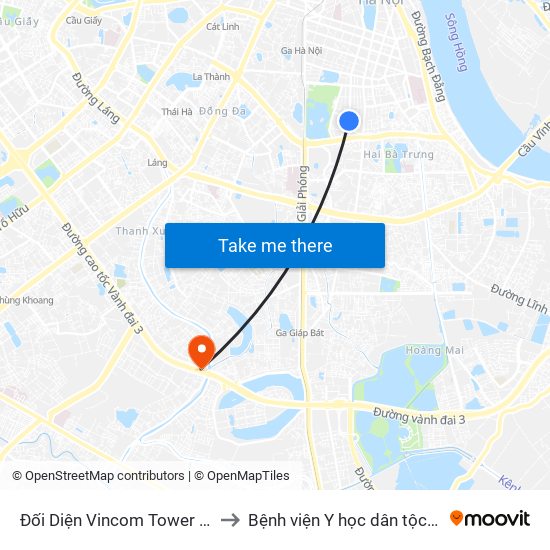 Đối Diện Vincom Tower - Bà Triệu to Bệnh viện Y học dân tộc Quân đội map