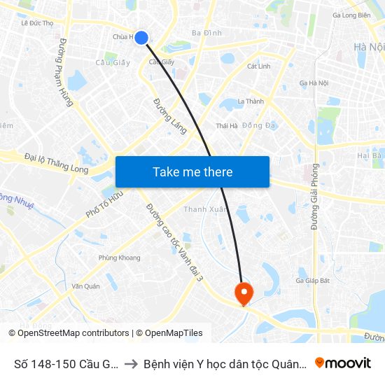 Số 148-150 Cầu Giấy to Bệnh viện Y học dân tộc Quân đội map