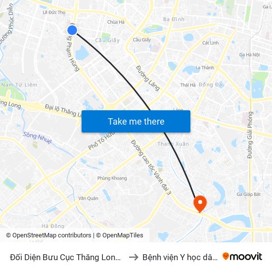 Đối Diện Bưu Cục Thăng Long - Đường Phạm Hùng to Bệnh viện Y học dân tộc Quân đội map