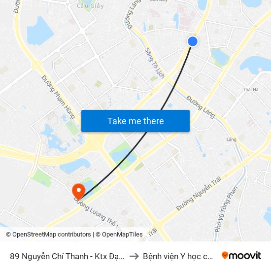 89 Nguyễn Chí Thanh - Ktx Đại Học Luật to Bệnh viện Y học cổ truyền map