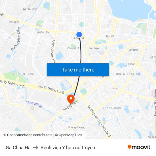 Ga Chùa Hà to Bệnh viện Y học cổ truyền map