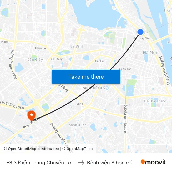 E3.3 Điểm Trung Chuyển Long Biên to Bệnh viện Y học cổ truyền map