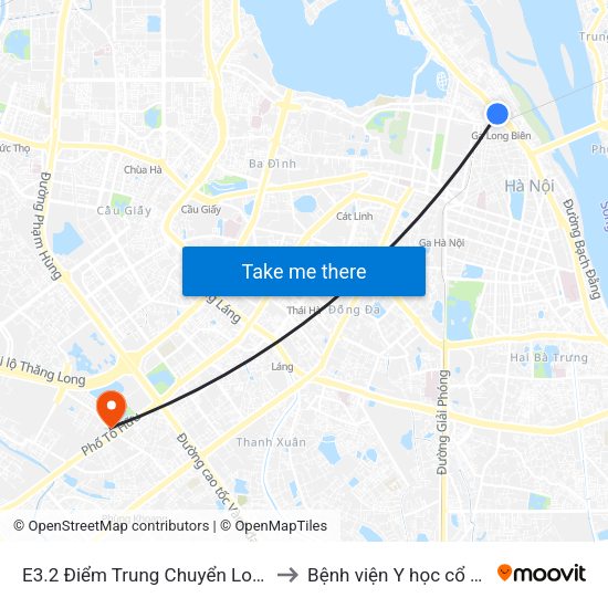 E3.2 Điểm Trung Chuyển Long Biên to Bệnh viện Y học cổ truyền map