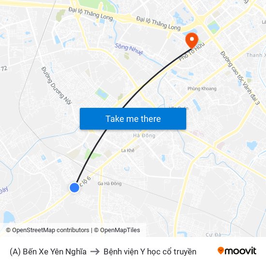 (A) Bến Xe Yên Nghĩa to Bệnh viện Y học cổ truyền map