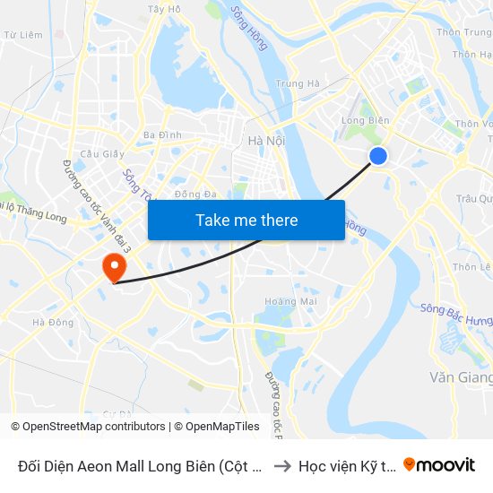 Đối Diện Aeon Mall Long Biên (Cột Điện T4a/2a-B Đường Cổ Linh) to Học viện Kỹ thuật Mật mã map