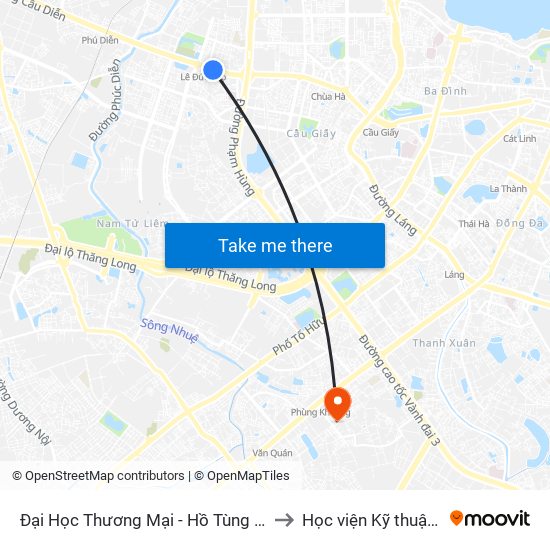 Đại Học Thương Mại - Hồ Tùng Mậu (Cột Sau) to Học viện Kỹ thuật Mật mã map