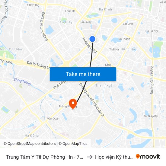 Trung Tâm Y Tế Dự Phòng Hn - 70 Nguyễn Chí Thanh to Học viện Kỹ thuật Mật mã map