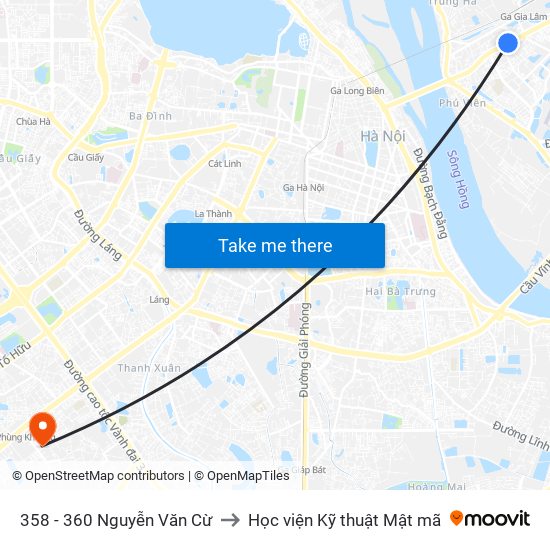 358 - 360 Nguyễn Văn Cừ to Học viện Kỹ thuật Mật mã map