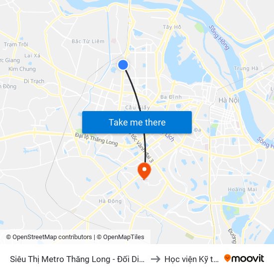 Siêu Thị Metro Thăng Long - Đối Diện Ngõ 599 Phạm Văn Đồng to Học viện Kỹ thuật Mật mã map