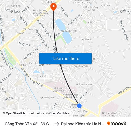 Cổng Thôn Yên Xá - 89 Cầu Bươu to Đại học Kiến trúc Hà Nội - HAU map