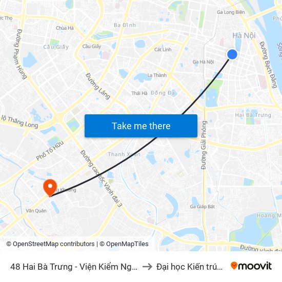 48 Hai Bà Trưng - Viện Kiểm Nghiệm Thuốc Trung Ương to Đại học Kiến trúc Hà Nội - HAU map