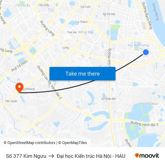 Số 377 Kim Ngưu to Đại học Kiến trúc Hà Nội - HAU map