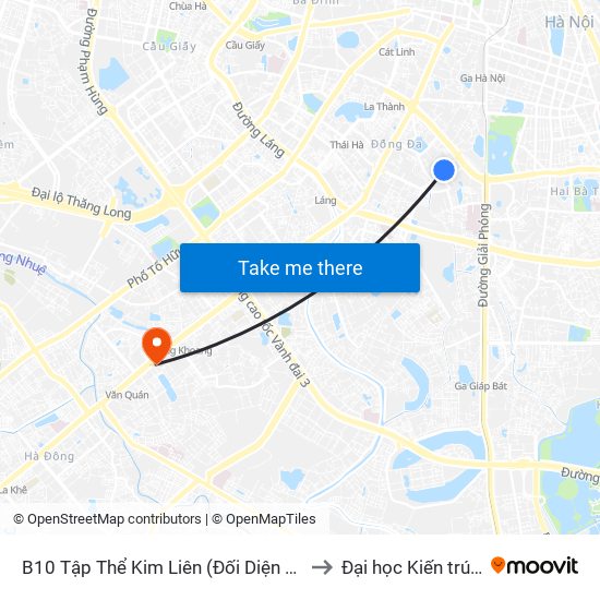 B10 Tập Thể Kim Liên (Đối Diện Ngõ 46b Phạm Ngọc Thạch) to Đại học Kiến trúc Hà Nội - HAU map