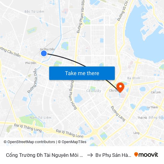 Cổng Trường Đh Tài Nguyên Môi Trường to Bv Phụ Sản Hà Nội map