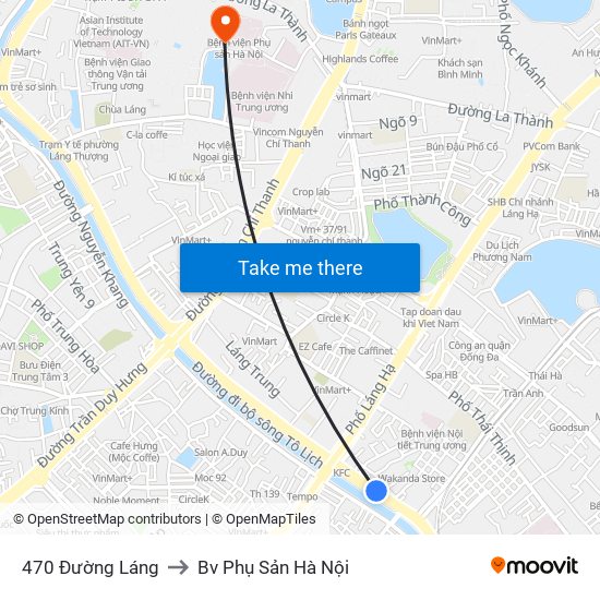 470 Đường Láng to Bv Phụ Sản Hà Nội map