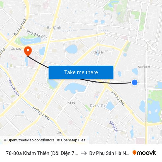 44-46 Khâm Thiên to Bv Phụ Sản Hà Nội map