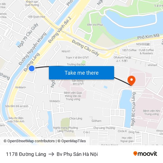 1178 Đường Láng to Bv Phụ Sản Hà Nội map