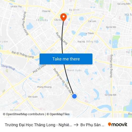 Trường Đại Học Thăng Long - Nghiêm Xuân Yêm to Bv Phụ Sản Hà Nội map