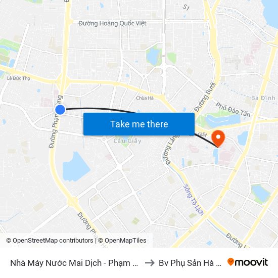 Đối Diện Bệnh Viện Đa Khoa Y Học Cổ Truyền - Phạm Hùng to Bv Phụ Sản Hà Nội map