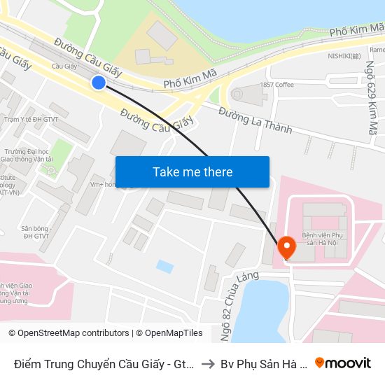 Điểm Trung Chuyển Cầu Giấy - Gtvt 02 to Bv Phụ Sản Hà Nội map