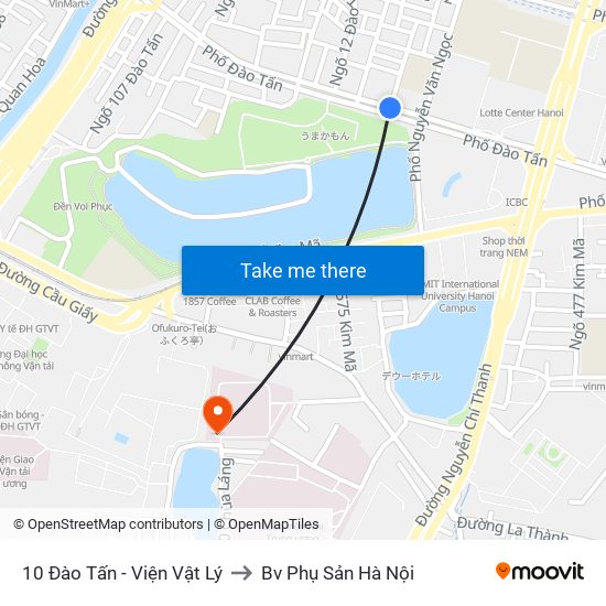 10 Đào Tấn - Viện Vật Lý to Bv Phụ Sản Hà Nội map