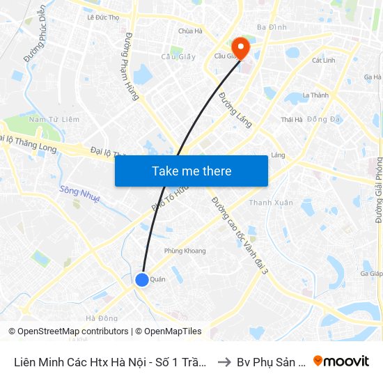 Liên Minh Các Htx Hà Nội - Số 1 Trần Phú (Hà Đông) to Bv Phụ Sản Hà Nội map