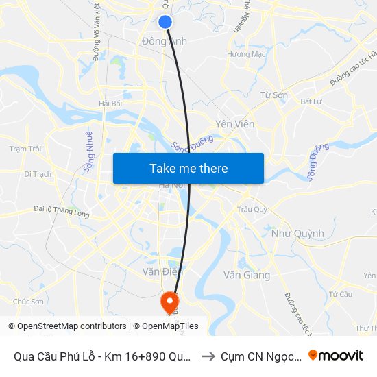 Qua Cầu Phủ Lỗ - Km 16+890 Quốc Lộ 3 to Cụm CN Ngọc Hồi map