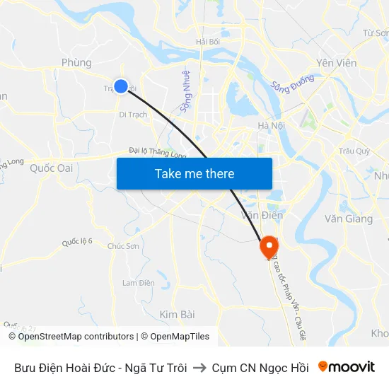 Bưu Điện Hoài Đức - Ngã Tư Trôi to Cụm CN Ngọc Hồi map