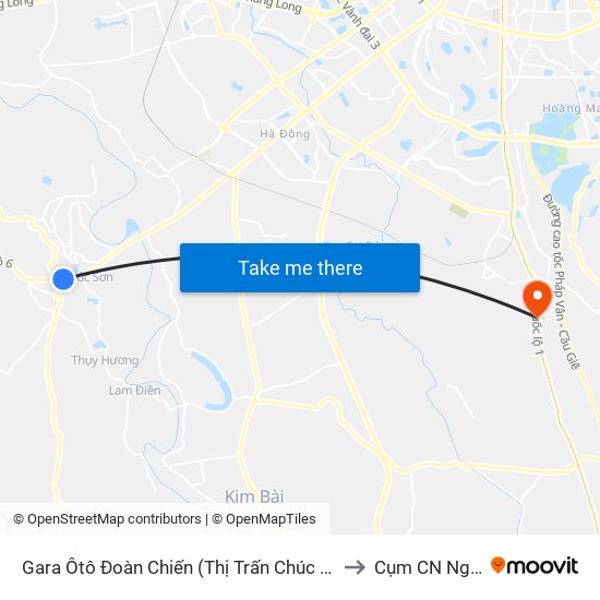 Gara Ôtô Đoàn Chiến (Thị Trấn Chúc Sơn) - Quốc Lộ 6 to Cụm CN Ngọc Hồi map