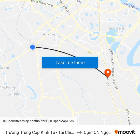 Trường Trung Cấp Kinh Tế - Tài Chính Hà Nội to Cụm CN Ngọc Hồi map