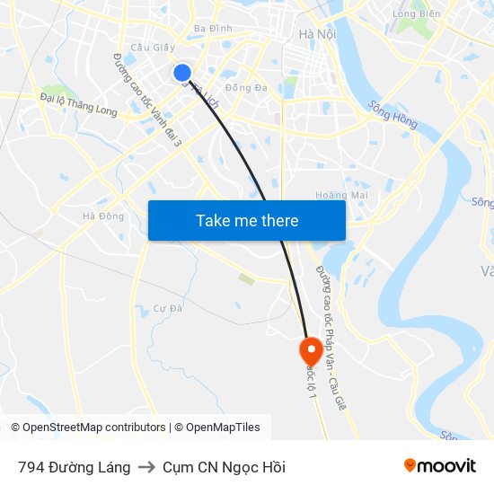 794 Đường Láng to Cụm CN Ngọc Hồi map