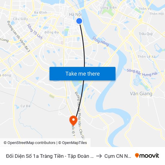 Đối Diện Số 1a Tràng Tiền - Tập Đoàn Hóa Chất Việt Nam to Cụm CN Ngọc Hồi map