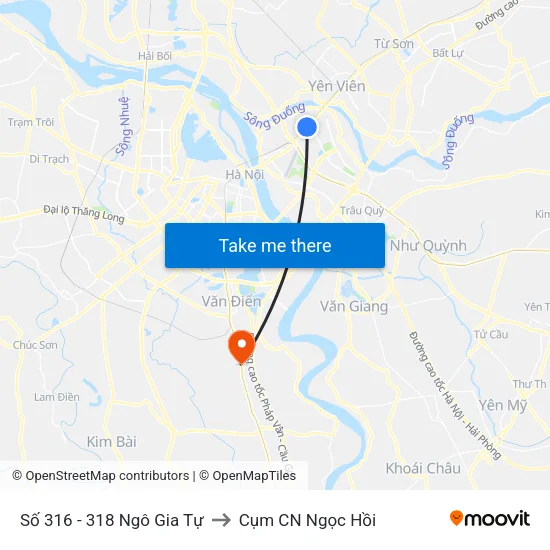 Số 316 - 318 Ngô Gia Tự to Cụm CN Ngọc Hồi map