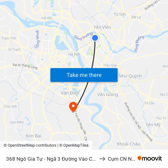 368 Ngô Gia Tự - Ngã 3 Đường Vào Công An Quận Long Biên to Cụm CN Ngọc Hồi map