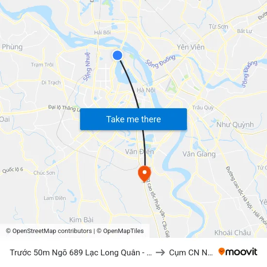 Trước 50m Ngõ 689 Lạc Long Quân - Đường Võ Chí Công to Cụm CN Ngọc Hồi map