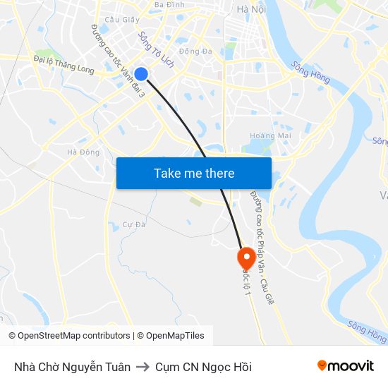 Nhà Chờ Nguyễn Tuân to Cụm CN Ngọc Hồi map