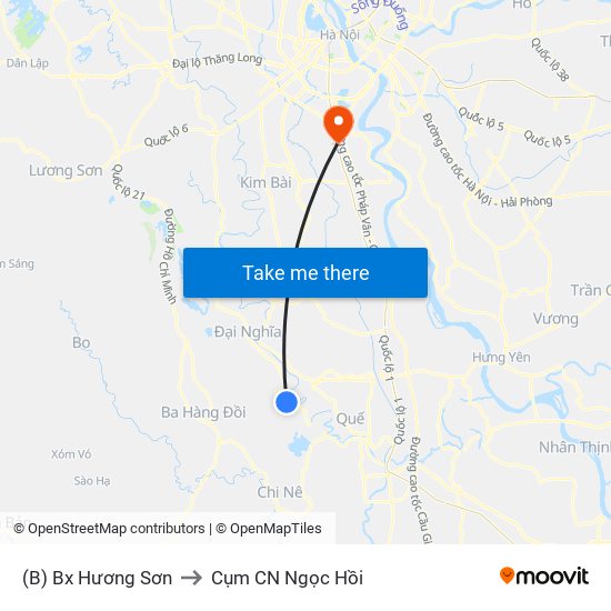 (B) Bx Hương Sơn to Cụm CN Ngọc Hồi map