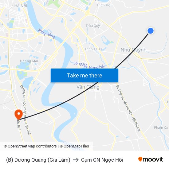 (B) Dương Quang (Gia Lâm) to Cụm CN Ngọc Hồi map