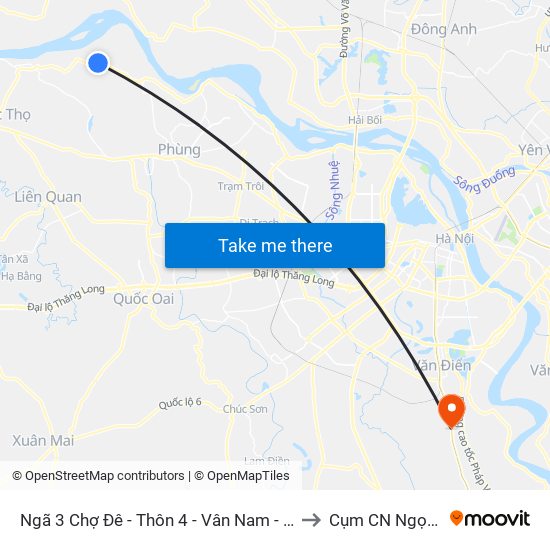 Ngã 3 Chợ Đê - Thôn 4 - Vân Nam - Phúc Thọ to Cụm CN Ngọc Hồi map