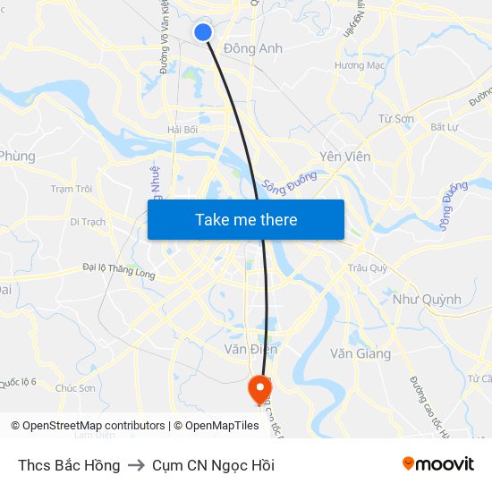 Thcs Bắc Hồng to Cụm CN Ngọc Hồi map