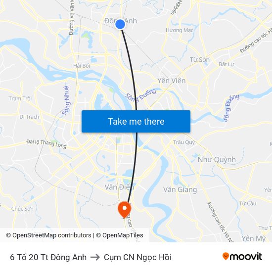 6 Tổ 20 Tt Đông Anh to Cụm CN Ngọc Hồi map