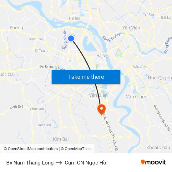 Bx Nam Thăng Long to Cụm CN Ngọc Hồi map