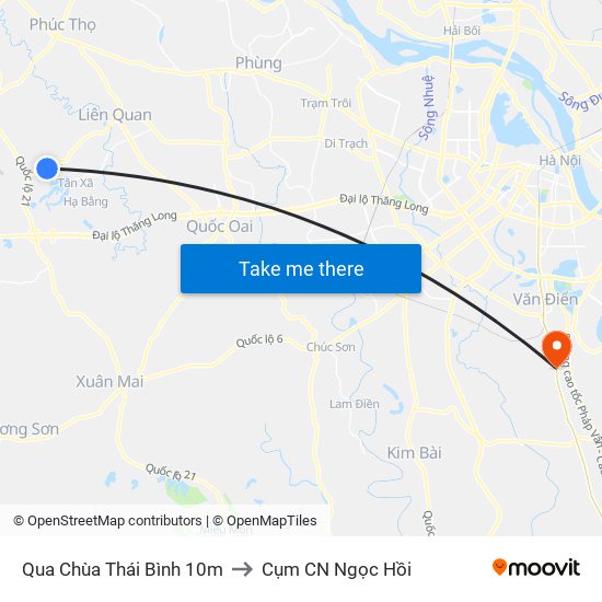 Qua Chùa Thái Bình 10m to Cụm CN Ngọc Hồi map