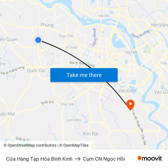 Cửa Hàng Tạp Hóa Bình Kinh to Cụm CN Ngọc Hồi map