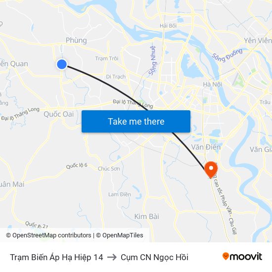 Trạm Biến Áp Hạ Hiệp 14 to Cụm CN Ngọc Hồi map