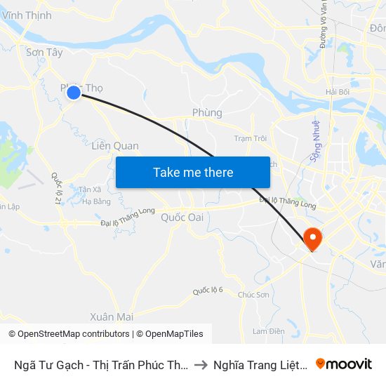 Ngã Tư Gạch - Thị Trấn Phúc Thọ (Chiều Đi Sơn Tây) to Nghĩa Trang Liệt Sỹ Hà Đông map