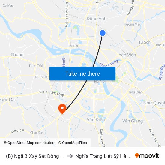 (B) Ngã 3 Xay Sát Đông Quan to Nghĩa Trang Liệt Sỹ Hà Đông map